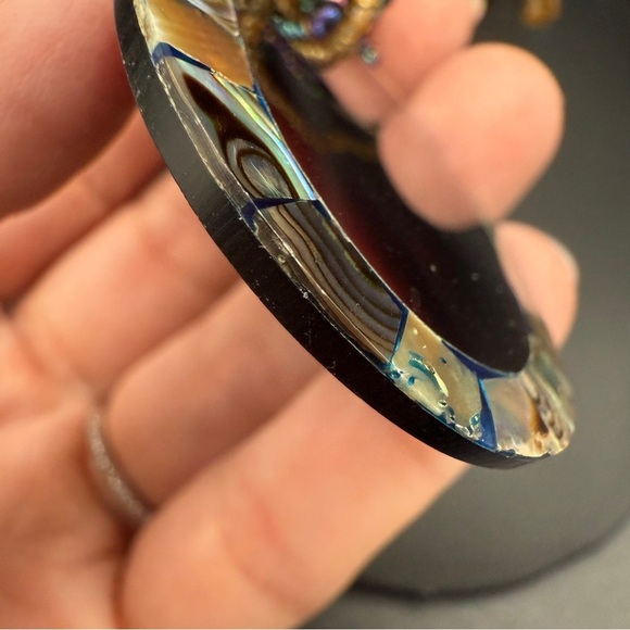 Multicolor Iridescent Seed Beaded Necklace with Large Abalone Shell Pendant - Picture 8 of 17